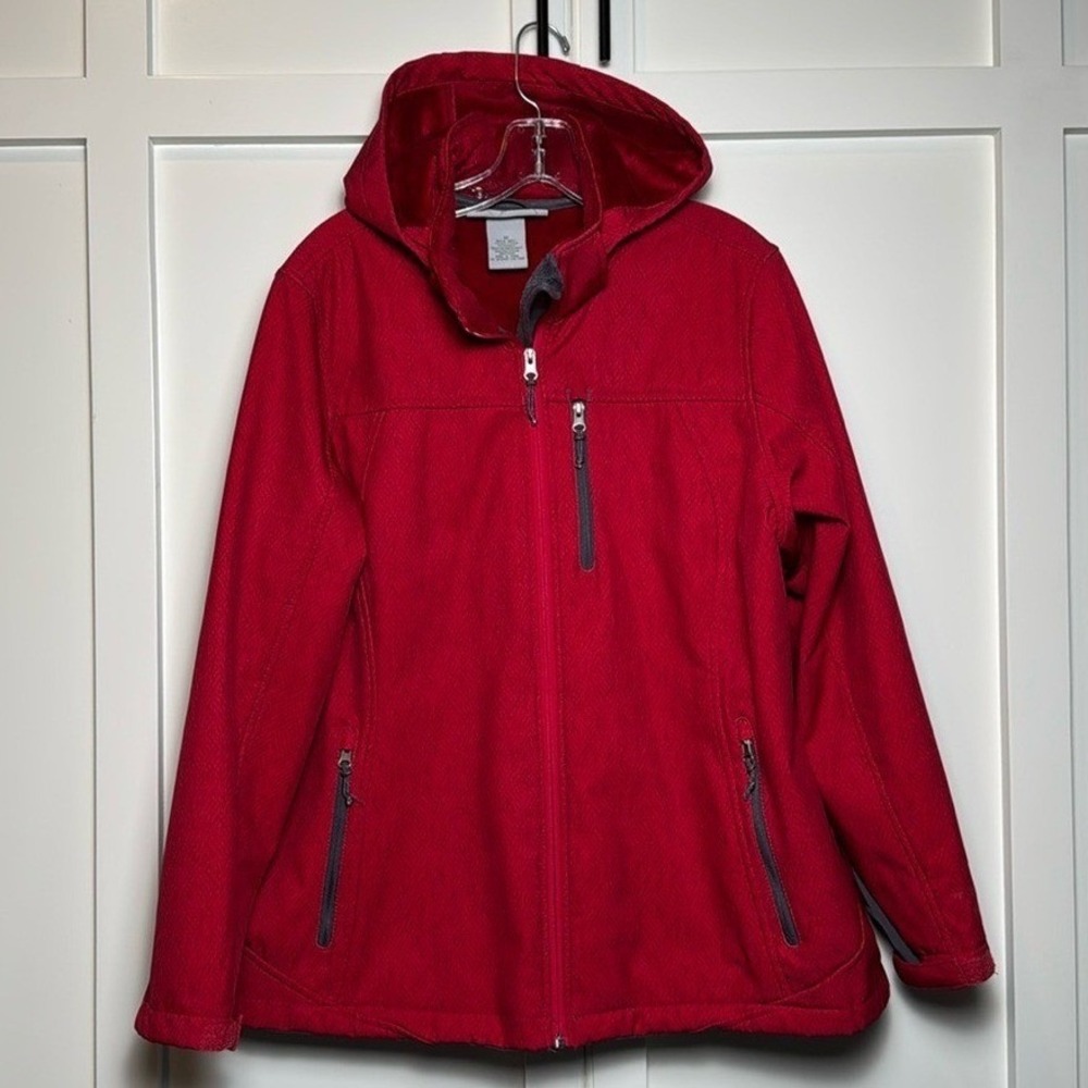 Free Country Womens Red Herringbone Softshell Hooded Jacket‎ Size 1X